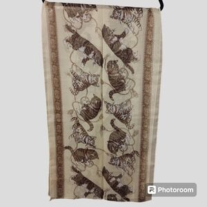 Tabby Cats playing with Rope sheer scarf, 19.5"x60"